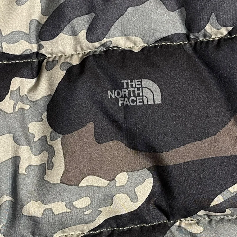 The North Face Black and Gray Camo Hooded Puffer